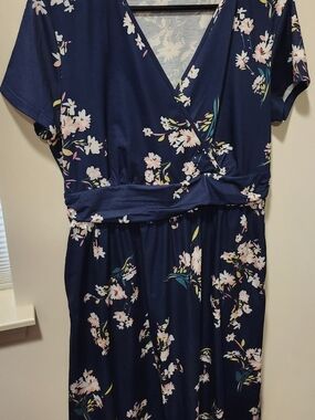 Women’s Navy Floral Wrap Dress - Navy Pink Floral